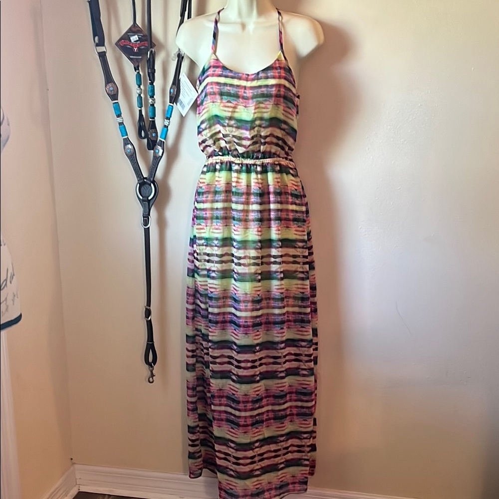 No Boundaries Pink and Purple Halter Sundress Maxi